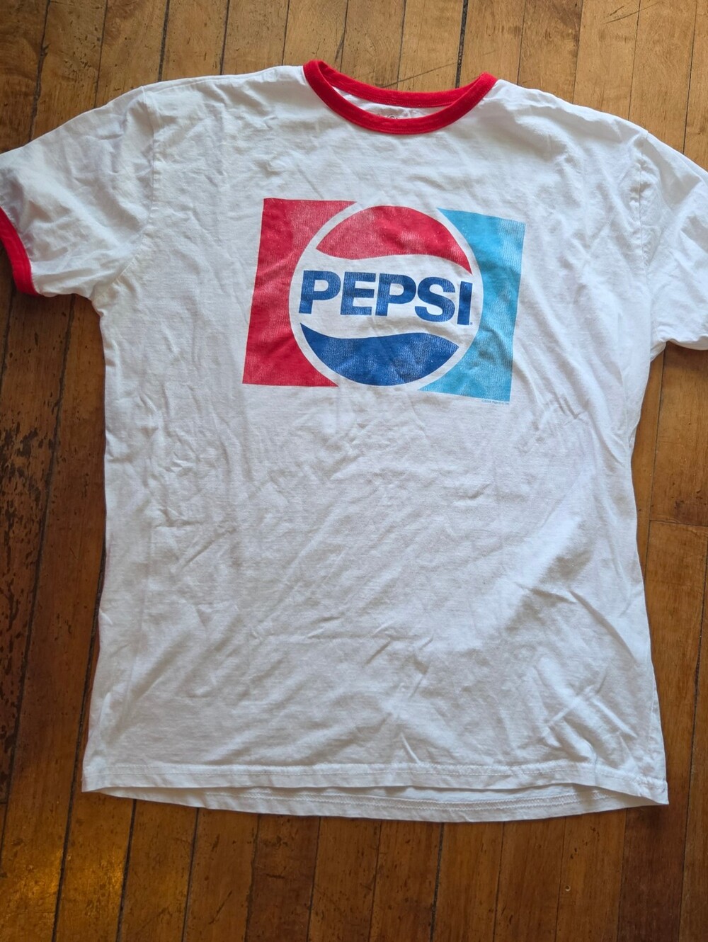 White Ringer Tee with Red & Blue Pepsi Logo